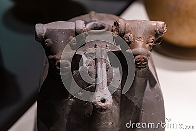 Hittite pot in shape of two bull heads Editorial Stock Photo