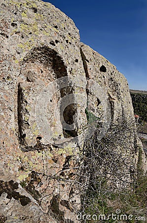 Hittites gods cut on the rock plateau,ancient religious symbols Stock Photo