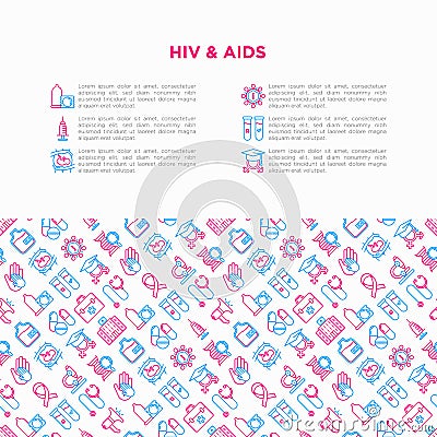 HIV and AIDs concept with thin line icons Vector Illustration