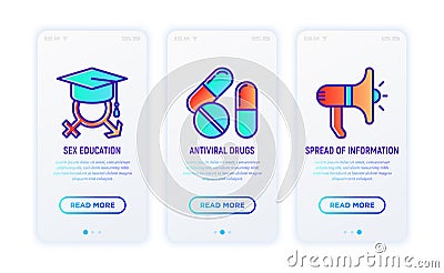 HIV and AIDs thin line icons set: sex education, antiviral drugs, spread of information. Modern vector illustration Vector Illustration