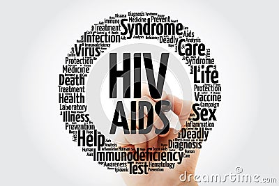 HIV AIDS word cloud with marker, health concept background Stock Photo