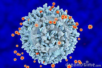 HIV viruses infecting T-lymphocyte Cartoon Illustration