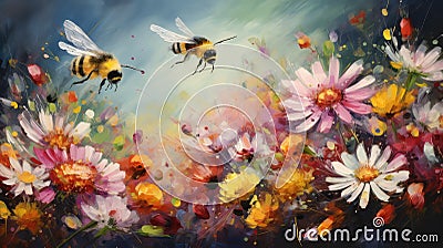 hive busy bees Cartoon Illustration