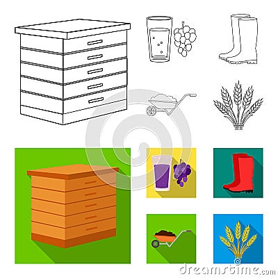 Hive, grapes, boots, wheelbarrow.Farm set collection icons in outline,flat style vector symbol stock illustration web. Vector Illustration