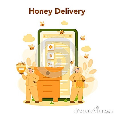 Hiver or beekeeper online service or platform. Professional farmer Vector Illustration