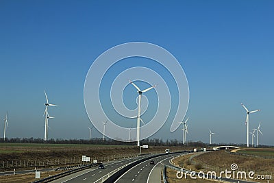 Hiway and lot of wind wheel Stock Photo