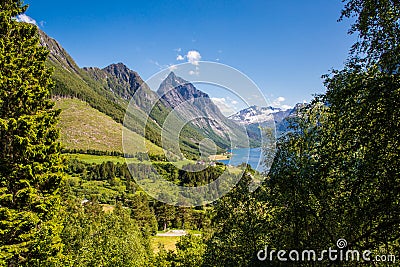 The Hjorundfjord and the Sunnmore Alps near Trandal, More og Romsdal, Norway Stock Photo