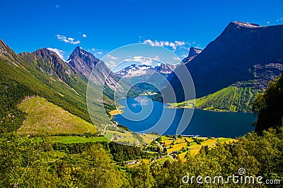 The Hjorundfjord and the Sunnmore Alps near Trandal, More og Romsdal, Norway Stock Photo