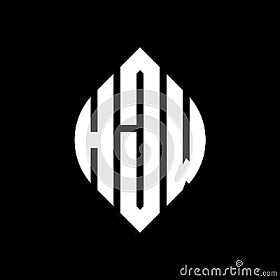 HJW circle letter logo design with circle and ellipse shape. HJW ellipse letters with typographic style. The three initials form a Vector Illustration