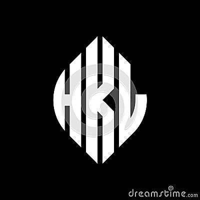 HKL circle letter logo design with circle and ellipse shape. HKL ellipse letters with typographic style. The three initials form a Vector Illustration