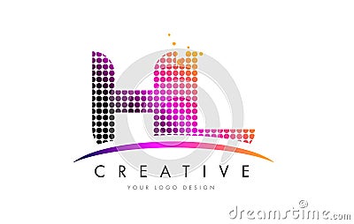 HL H L Letter Logo Design with Magenta Dots and Swoosh Vector Illustration