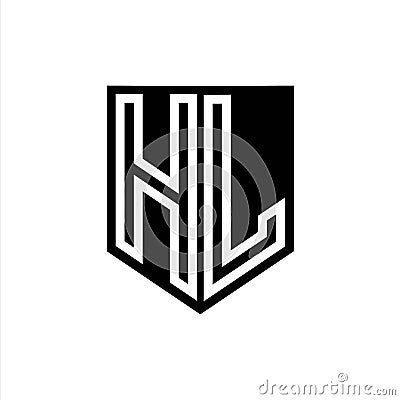 HL Logo monogram shield geometric white line inside black shield color design Vector Illustration