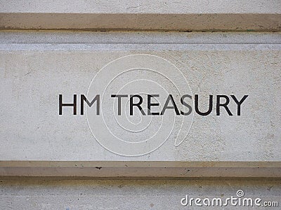 HM Treasury sign in London Editorial Stock Photo