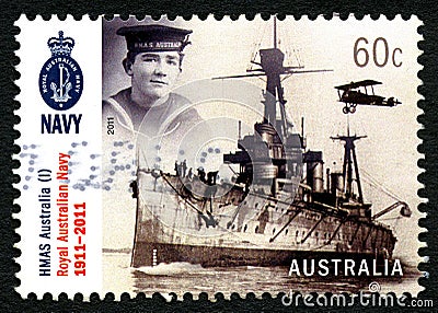 HMAS Australia Battleship Australian Postage Stamp Editorial Stock Photo