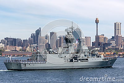 HMAS Perth FFH 157 Anzac-class frigate of the Royal Australian Navy in Sydney Harbor Editorial Stock Photo