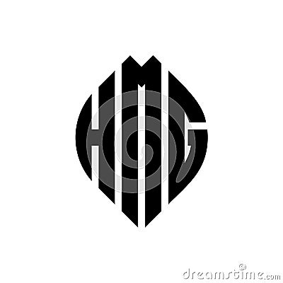 HMG circle letter logo design with circle and ellipse shape. HMG ellipse letters with typographic style. The three initials form a Vector Illustration