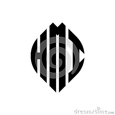 HMI circle letter logo design with circle and ellipse shape. HMI ellipse letters with typographic style. The three initials form a Vector Illustration