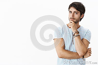 Hmm you telling interesting things. Curious handsome businessman talking to partner listening ideas holding hands on Stock Photo