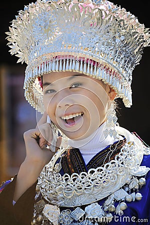 Hmong girl with mobile phone Editorial Stock Photo