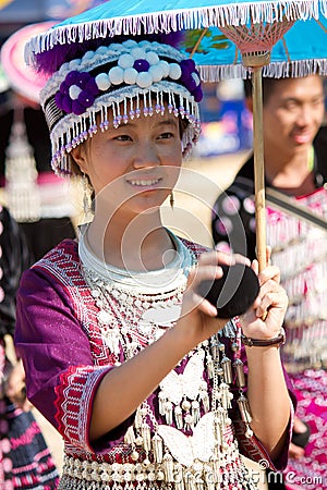 Hmong hill tribe woman play a ball. Editorial Stock Photo