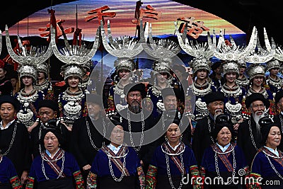 Hmong people with Miao clothing in Miao Village of guizhou province Editorial Stock Photo