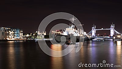 HMS Belfast at night in London Stock Photo