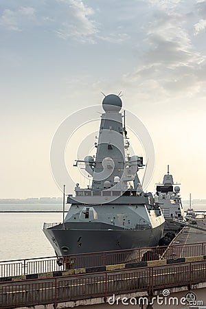 HMS Defender moored in the port Editorial Stock Photo