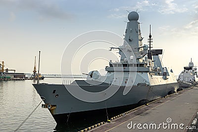 HMS Defender moored in the port Editorial Stock Photo