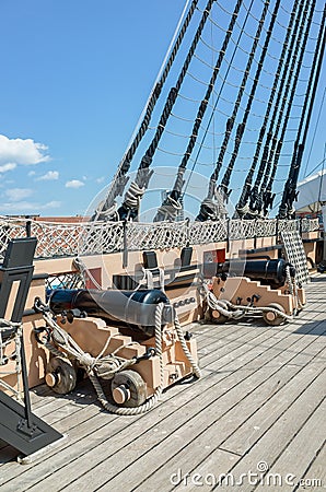 Cannons on HMS Victory Portsmouth England Stock Photo