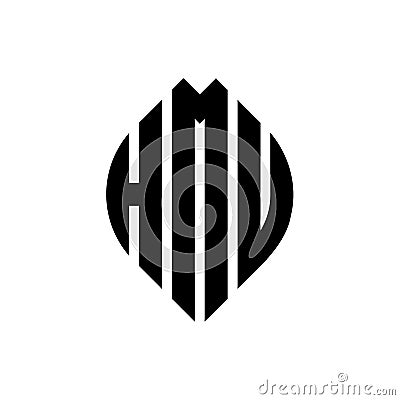 HMU circle letter logo design with circle and ellipse shape. HMU ellipse letters with typographic style. The three initials form a Vector Illustration