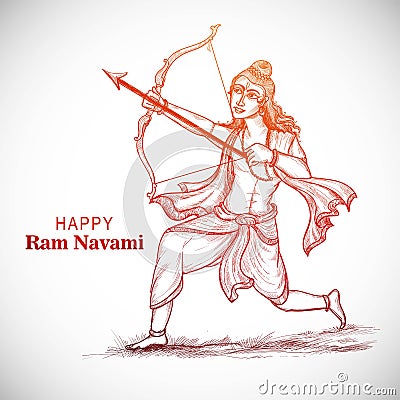Hnad draw sketch lord Rama with arrow killing Ravana in Navratri festival background Vector Illustration