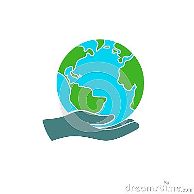 Hnad holding earth save aerth logo design Vector Illustration