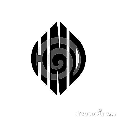 HND circle letter logo design with circle and ellipse shape. HND ellipse letters with typographic style. The three initials form a Vector Illustration