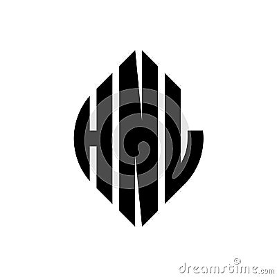 HNL circle letter logo design with circle and ellipse shape. HNL ellipse letters with typographic style. The three initials form a Vector Illustration