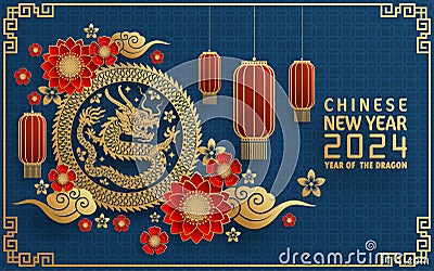 Happy chinese new year 2024 year of the chinese dragon zodiac with on color Background Stock Photo