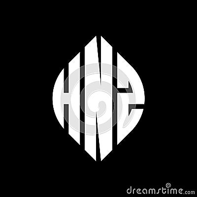 HNZ circle letter logo design with circle and ellipse shape. HNZ ellipse letters with typographic style. The three initials form a Vector Illustration