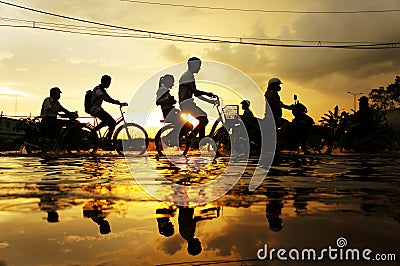 Ho Chi Minh city, flood tide, sunset Editorial Stock Photo