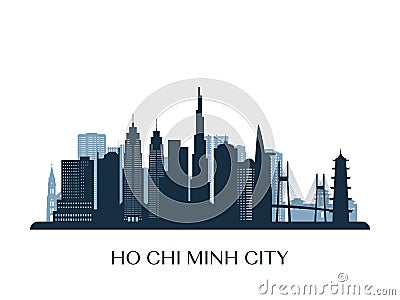 Ho Chi Minh City skyline, monochrome silhouette. Vector Illustration