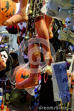 Horror, awful ornaments for decoration Halloween festival at Cho Lon market Editorial Stock Photo