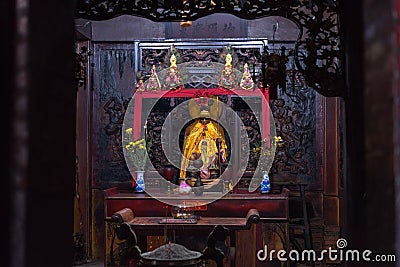 Ho Chi Minh City, Vietnam: one of the altars of Ha Chuong Hoi Quan pagoda with statue of Hanuman Editorial Stock Photo
