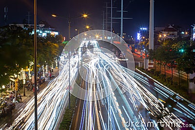 Ho Chi Minh City, Vietnam - April 23 2023: Timelapse exposure photo near Binh Loi Bridge, Ho Chi Minh City Editorial Stock Photo