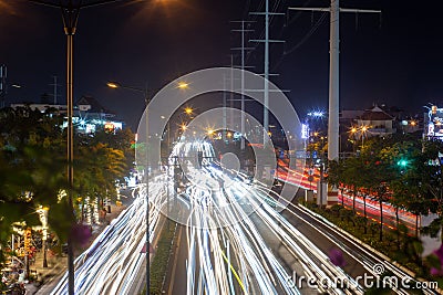 Ho Chi Minh City, Vietnam - April 23 2023: Timelapse exposure photo whith white light on Pham Van Dong street, Ho Chi Minh City, Editorial Stock Photo