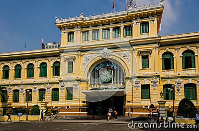 Ho Chi Minh City, Vietnam - 12. Dec. 2019: The facade of the Central Post Office Editorial Stock Photo