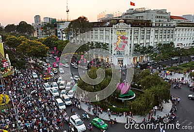 HO CHI MINH CITY, VIETNAM, January 29, 2014: Rex Hotel at Lunar Editorial Stock Photo