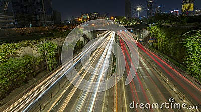 Traffic rushes at Thu Thiem tunnel exit at night Editorial Stock Photo