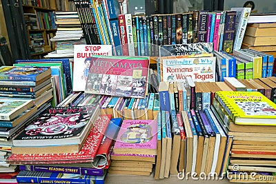 A bookstore selling and arranging art on roadside Editorial Stock Photo