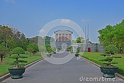 Ho Chi Minh Mausoleum in Hanoi Vietnam with soldiers marching on the pathway Editorial Stock Photo