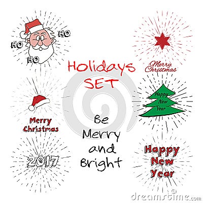 Ho-ho-ho free typography lettering and Santa Claus Head with vintage sun burst frame Vector Illustration