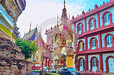 Kuti monks cells in Wat Saen Muang Ma, Chiang Mai, Thailand Stock Photo