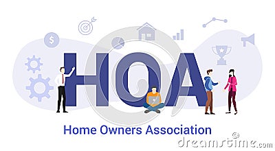 Hoa home owners association concept with big word or text and team people with modern flat style - vector Cartoon Illustration